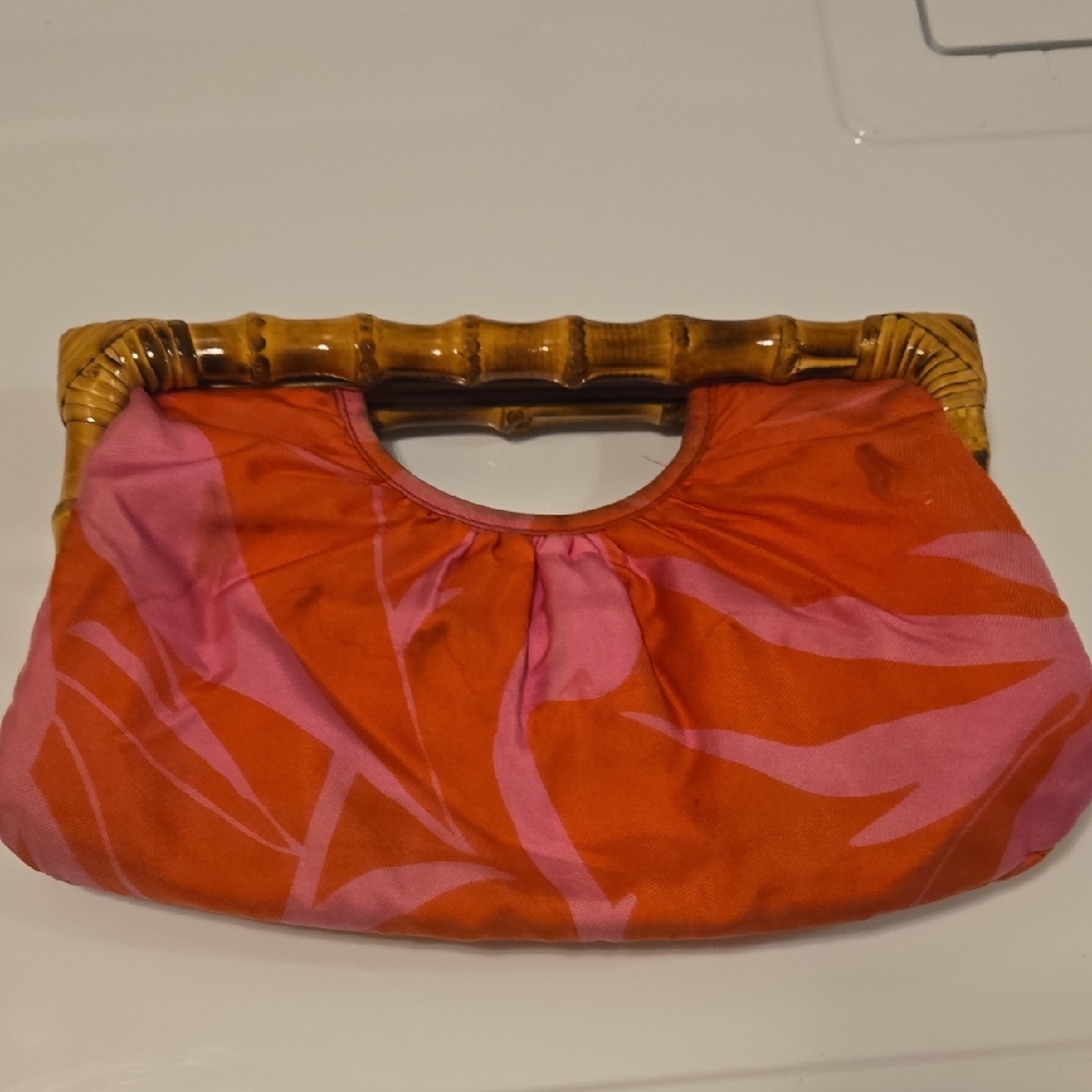 Banana Republuc Pink and Orange Bamboo Handle Bag